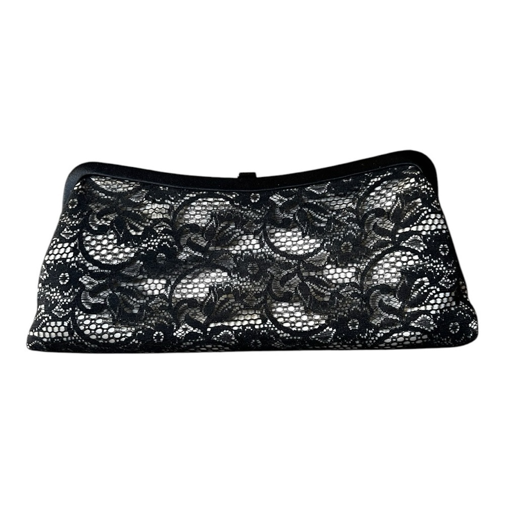 Ann Taylor Elegant Black Lace Clutch With Slide Snap Closure - Picture 2 of 7